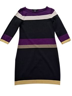 NINE WEST Color Block Knit Dress Size XS Bodycon Stretchy Stripes 3/4 Sleeve